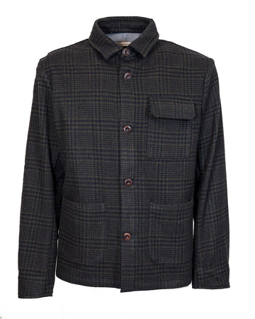 Three-pocket check wool overshirt Blue/Green